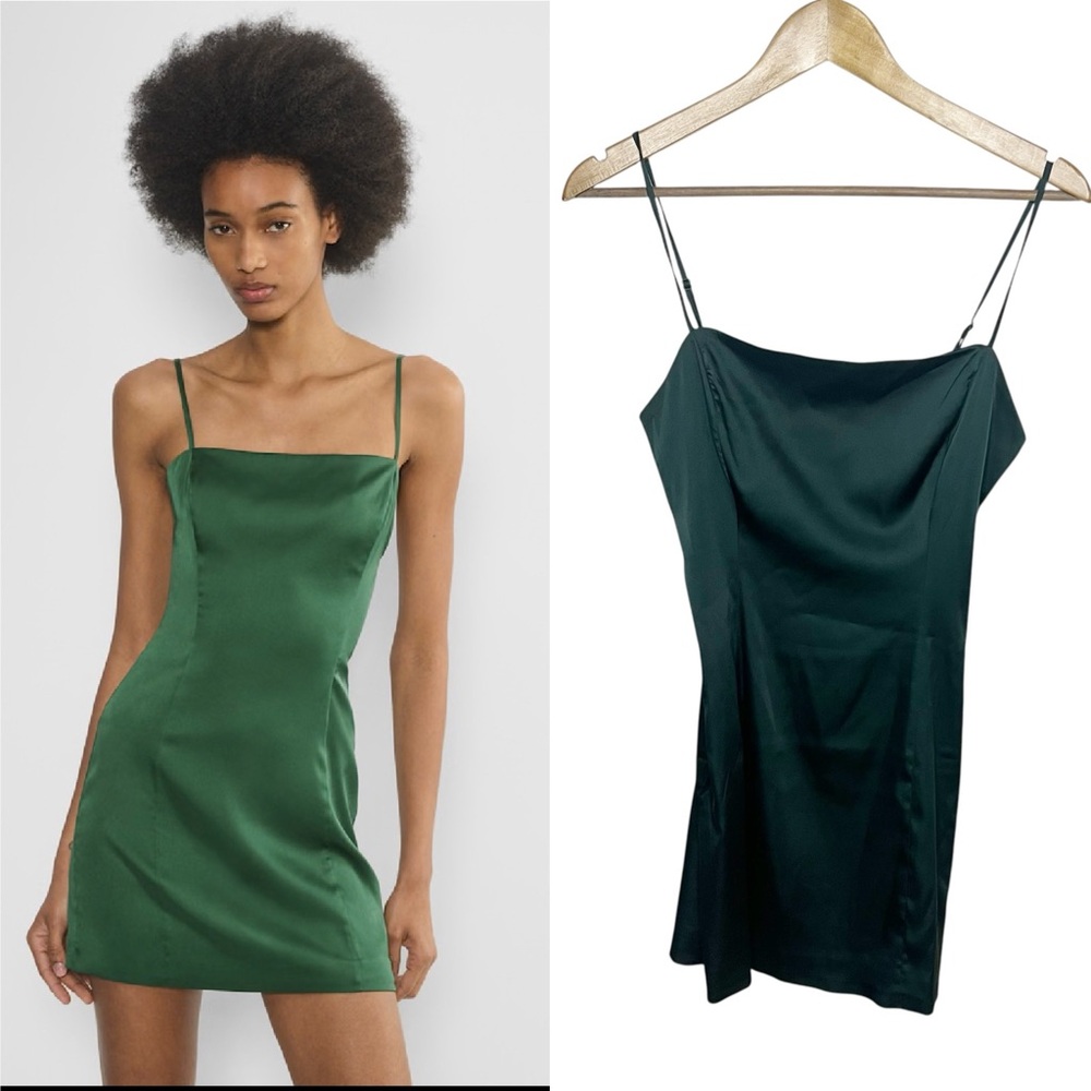 Sunday Best Aritzia 2 Shimmer Slip Mini Dress Nori Green 90s Fitted Adjustable